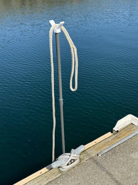 Cleat Mounted Dock Buddie is designed for locations that forbid screwing into the dock, like most public marinas..