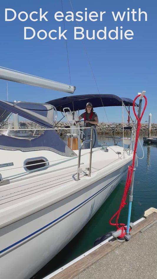 Cleat Mounted Dock Buddie is designed for locations that forbid screwing into the dock, like most public marinas..